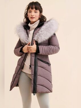 Anthropologie Noize Gigi Faux Fur Quilted Puffer Warm Winter Coat, Brand New Con